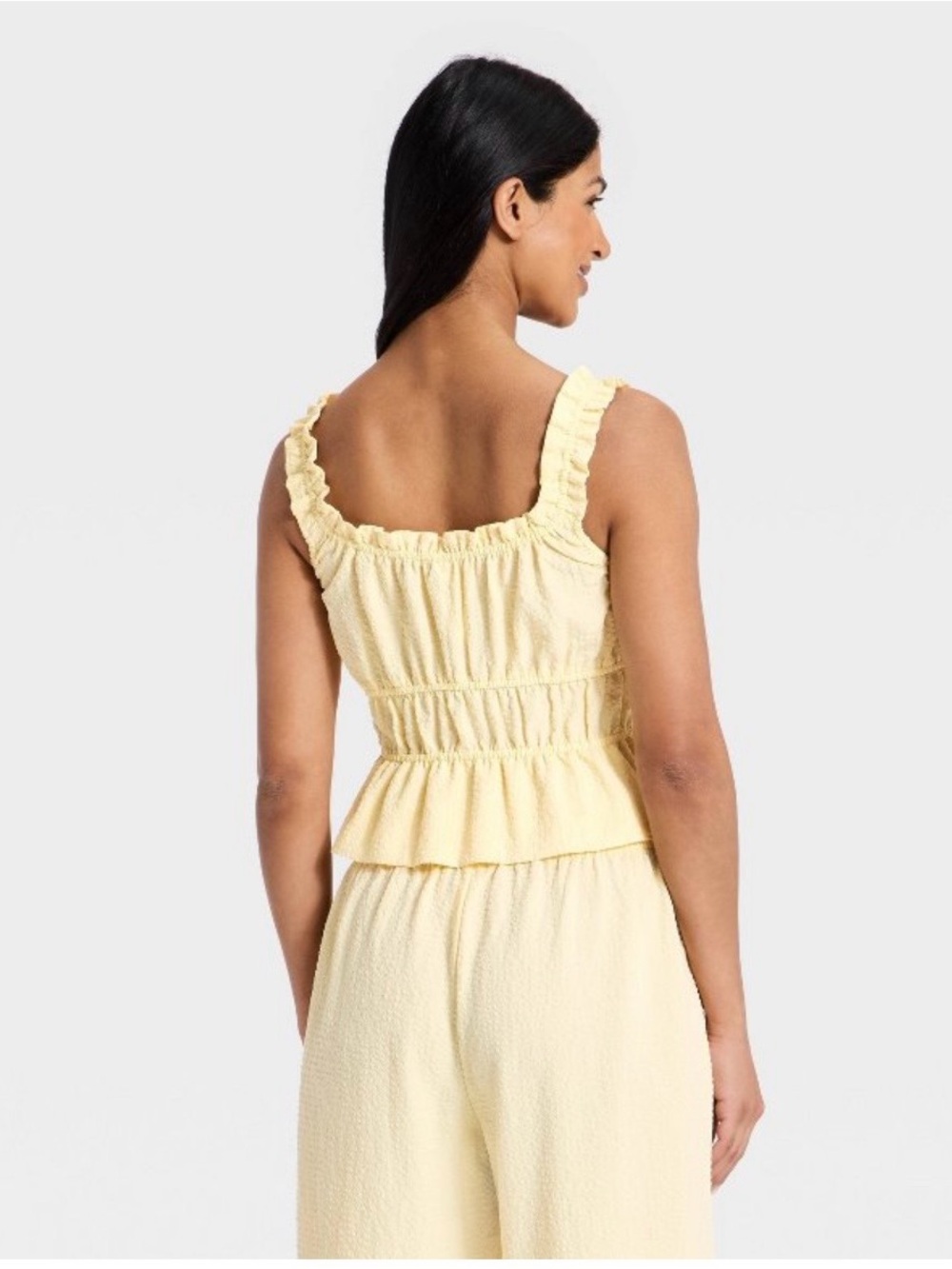 Sleeveless Ruffle-Trim Yellow Peplum Top - Picture 2 of 9